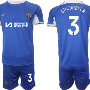 Fußball trikotsatz für Herren Chelsea 2023-24 weiß blau Heimtrikot Marc Cucurella 3