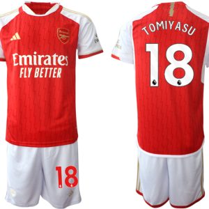 Günstige Fußballtrikots Arsenal Heimtrikot 2023-24 rot-weiss Herren Set Takehiro Tomiyasu 18