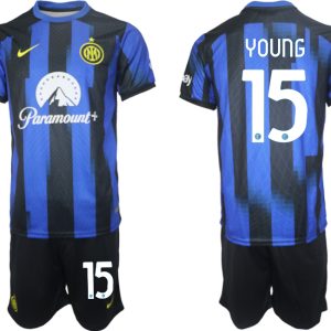 Günstige Fußballtrikots Inter Milan Heimtrikot 2023-24 Kurzarm + Kurze Hosen Ashley Young 15