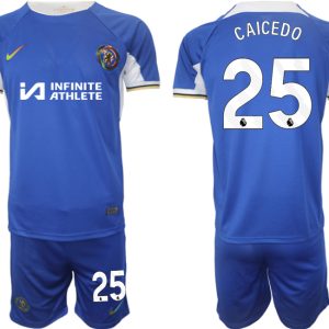 Herren Fußballtrikots Set Chelsea 2023-24 weiß blau Heimtrikot Moises Caicedo 25