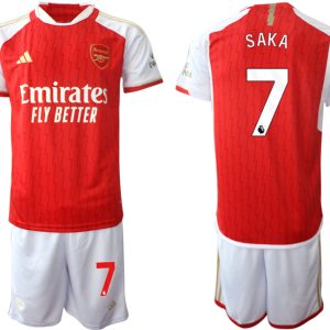 Herren Set Arsenal Heimtrikot 2023-24 rot-weiss Kurzarm + Kurze Hosen Bukayo Saka 7