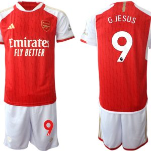 Herren Set Arsenal Heimtrikot 2023-24 rot-weiss Kurzarm + Kurze Hosen Gabriel Jesus 9