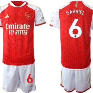 Herren Set Arsenal Heimtrikot 2023-24 rot-weiss Kurzarm + Kurze Hosen Gabriel Magalhaes 6