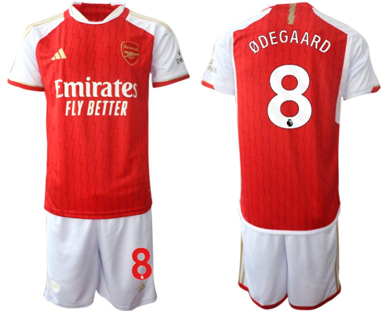 Herren Set Arsenal Heimtrikot 2023-24 rot-weiss Kurzarm + Kurze Hosen Martin Odegaard 8