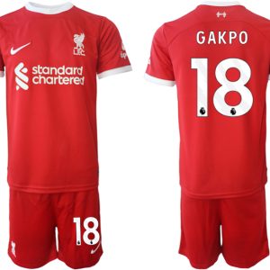 Herren Set Liverpool FC Heimtrikot 2023-24 rot Fußballtrikots Cody Gakpo 18