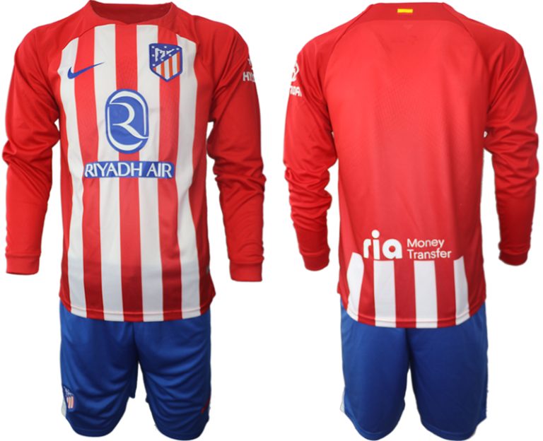 Günstige Fußballtrikots Atletico Madrid Heimtrikot 2023-24 Langarm + Kurze Hosen