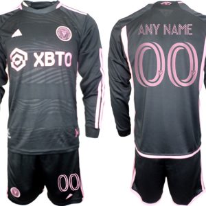 Herren Set Inter Miami CF Auswärtstrikot 2023-2024 schwarz Langarm Personalisierbar