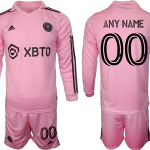 Herren Set Inter Miami CF Heimtrikot 2023-2024 rosa Langarm Personalisierbar