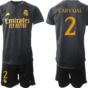 Real Madrid 2023-24 Drittes Trikot schwarze goldgelb Fußballtrikots Set Daniel Carvajal 2