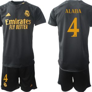 Real Madrid 2023-24 Drittes Trikot schwarze goldgelb Fußballtrikots Set David Alaba 4