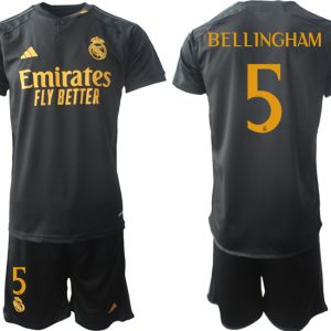 Real Madrid 2023-24 Drittes Trikot schwarze goldgelb Fußballtrikots Set Jude Bellingham 5