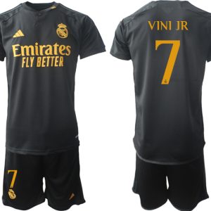 Real Madrid 2023-24 Drittes Trikot schwarze goldgelb Fußballtrikots Set Vinicius Junior 7