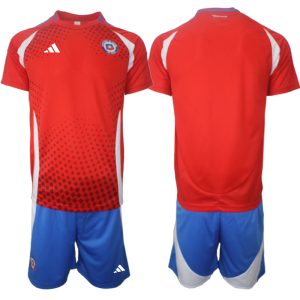Chile Heimtrikot Copa America 2024 rot Kurzarm + blau Kurze Hosen